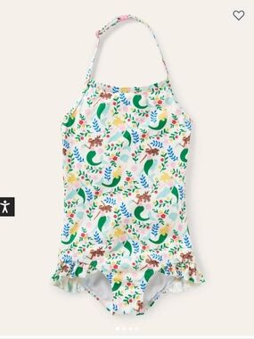 Mini Bode 7/8 Kids White Mermaid Print One-Piece Swimsuit